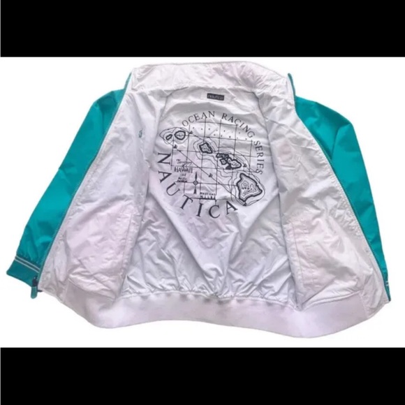 Nautica Reversible Jacket Ocean Racing Series Men’s Medium White Green Teal $188 - Picture 7 of 15